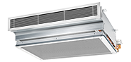 Einseitig ausströmender Deckeninduktionsdurchlass für Nennlängen 900, 1200 und 1500 mm mit horizontalem Wärmeübertrager