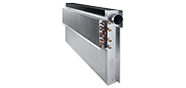 Induzierender Quellluftdurchlass für Nennlängen 900, 1200 und 1500 mm mit vertikalem Wärmeübertrager und Kondensatwanne